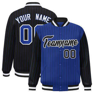 Custom Royal Black Raglan Sleeves Varsity Full-Snap Pinstripe Letterman Baseball Jacket