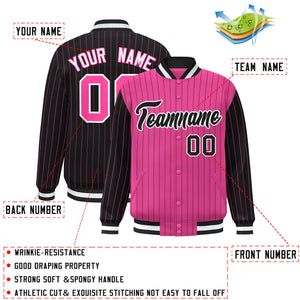 Custom Pink Black Raglan Sleeves Varsity Full-Snap Pinstripe Letterman Baseball Jacket