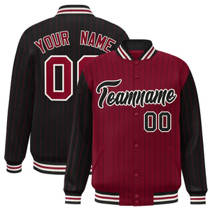 Custom Crimson Black Raglan Sleeves Varsity Full-Snap Pinstripe Letterman Baseball Jacket