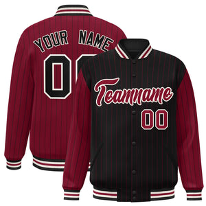 Custom Black Crimson Raglan Sleeves Varsity Full-Snap Pinstripe Letterman Baseball Jacket