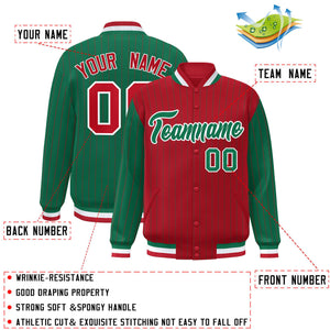 Custom Red Kelly Green Raglan Sleeves Varsity Full-Snap Pinstripe Letterman Baseball Jacket