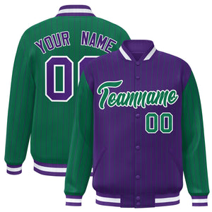 Custom Purple Kelly Green Raglan Sleeves Varsity Full-Snap Pinstripe Letterman Baseball Jacket