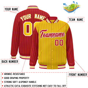 Custom Gold Red Raglan Sleeves Varsity Full-Snap Pinstripe Letterman Baseball Jacket