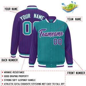 Custom Aqua Purple Raglan Sleeves Varsity Full-Snap Pinstripe Letterman Baseball Jacket