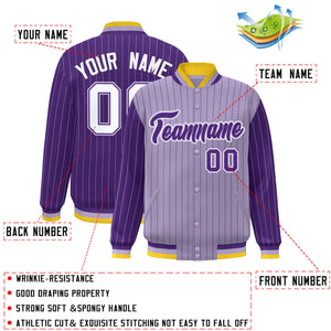 Custom Light Purple Purple Raglan Sleeves Varsity Full-Snap Pinstripe Letterman Baseball Jacket