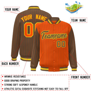 Custom Orange Light Brown Raglan Sleeves Varsity Full-Snap Pinstripe Letterman Baseball Jacket