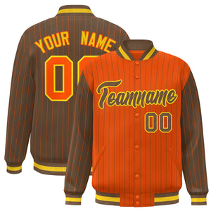 Custom Orange Light Brown Raglan Sleeves Varsity Full-Snap Pinstripe Letterman Baseball Jacket