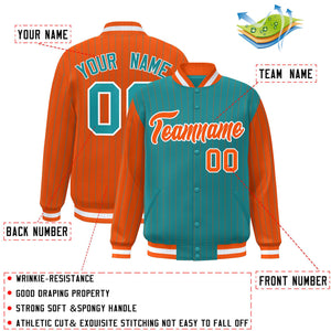 Custom Aqua Orange Raglan Sleeves Varsity Full-Snap Pinstripe Letterman Baseball Jacket