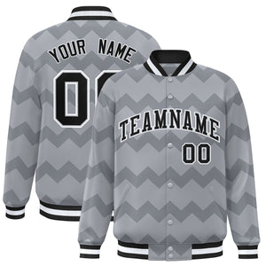 Custom Gray Varsity Full-Snap Ripple Color Block Letterman Jacket