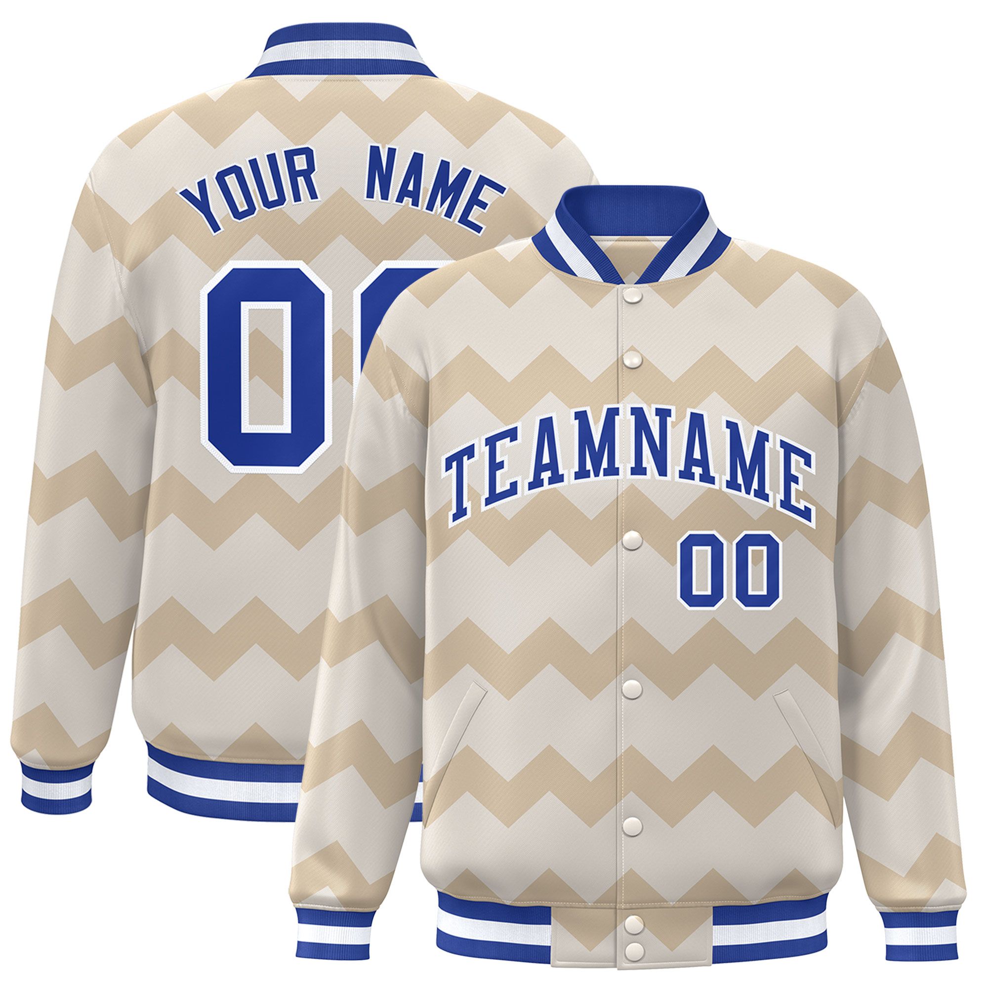 Custom Cream Varsity Full-Snap Ripple Color Block Letterman Jacket