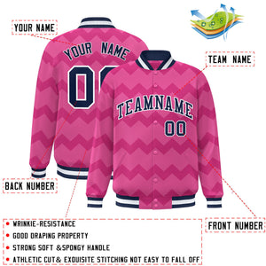 Custom Pink Varsity Full-Snap Ripple Color Block Letterman Jacket