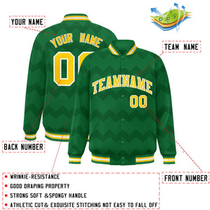 Custom Kelly Green Varsity Full-Snap Ripple Color Block Letterman Jacket