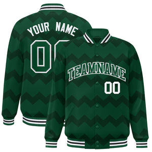 Custom Green Varsity Full-Snap Ripple Color Block Letterman Jacket