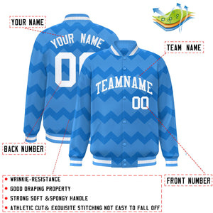 Custom Powder Blue Varsity Full-Snap Ripple Color Block Letterman Jacket