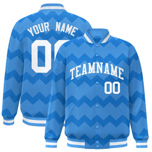 Custom Powder Blue Varsity Full-Snap Ripple Color Block Letterman Jacket