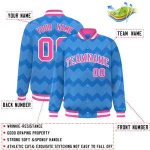 Custom Powder Blue Varsity Full-Snap Ripple Color Block Letterman Jacket