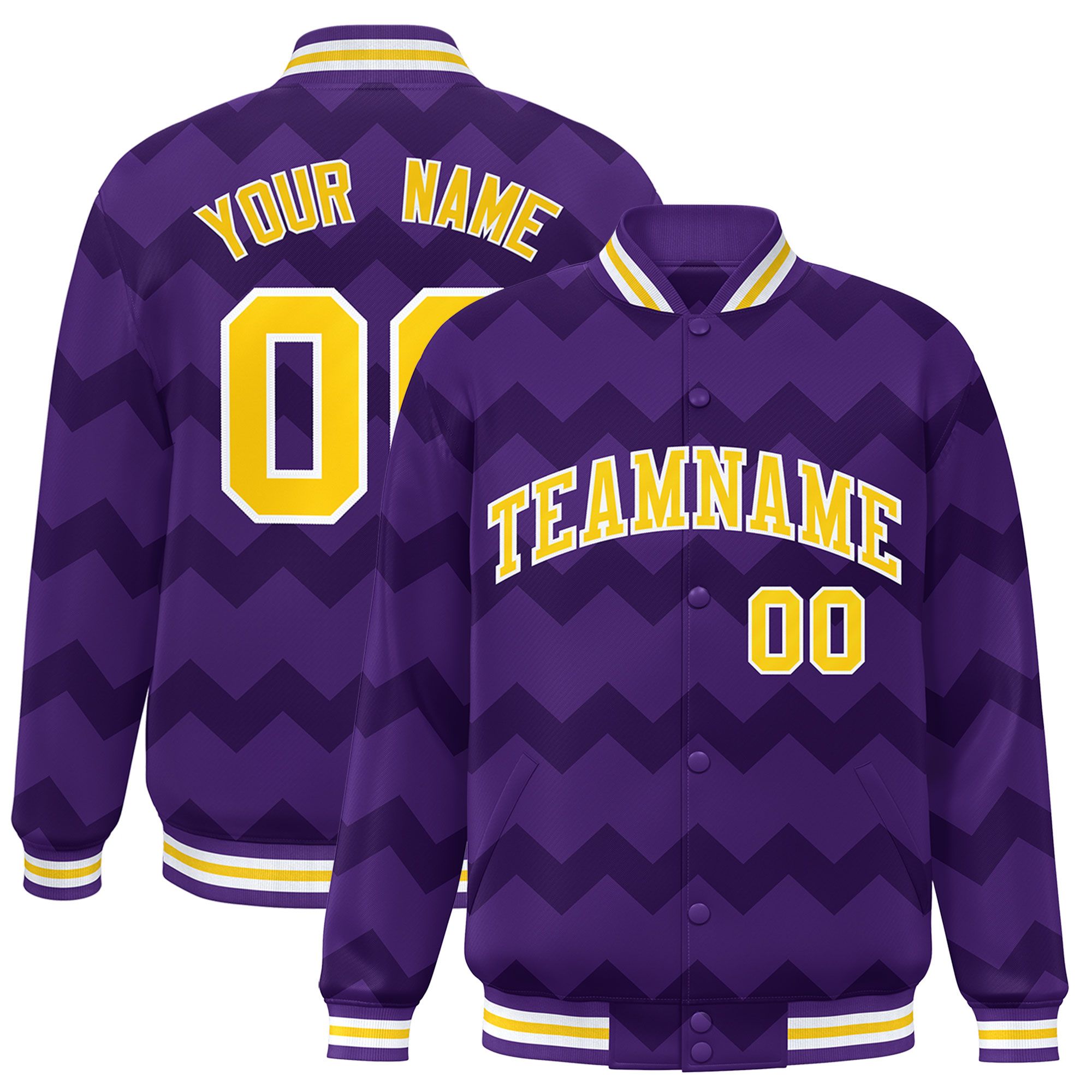 Custom Purple Varsity Full-Snap Ripple Color Block Letterman Jacket