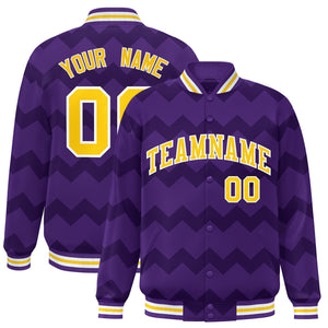 Custom Purple Varsity Full-Snap Ripple Color Block Letterman Jacket