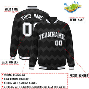 Custom Black Varsity Full-Snap Ripple Color Block Letterman Jacket