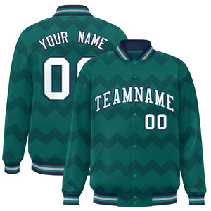 Custom Aqua Varsity Full-Snap Ripple Color Block Letterman Jacket