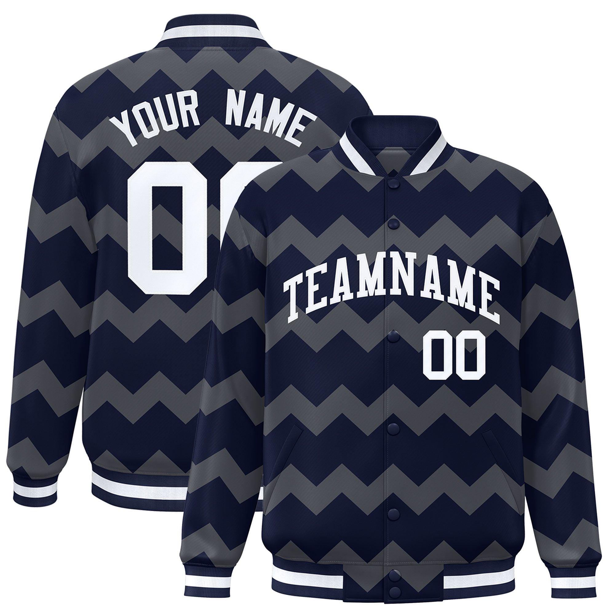 Custom Navy Varsity Full-Snap Ripple Color Block Letterman Jacket