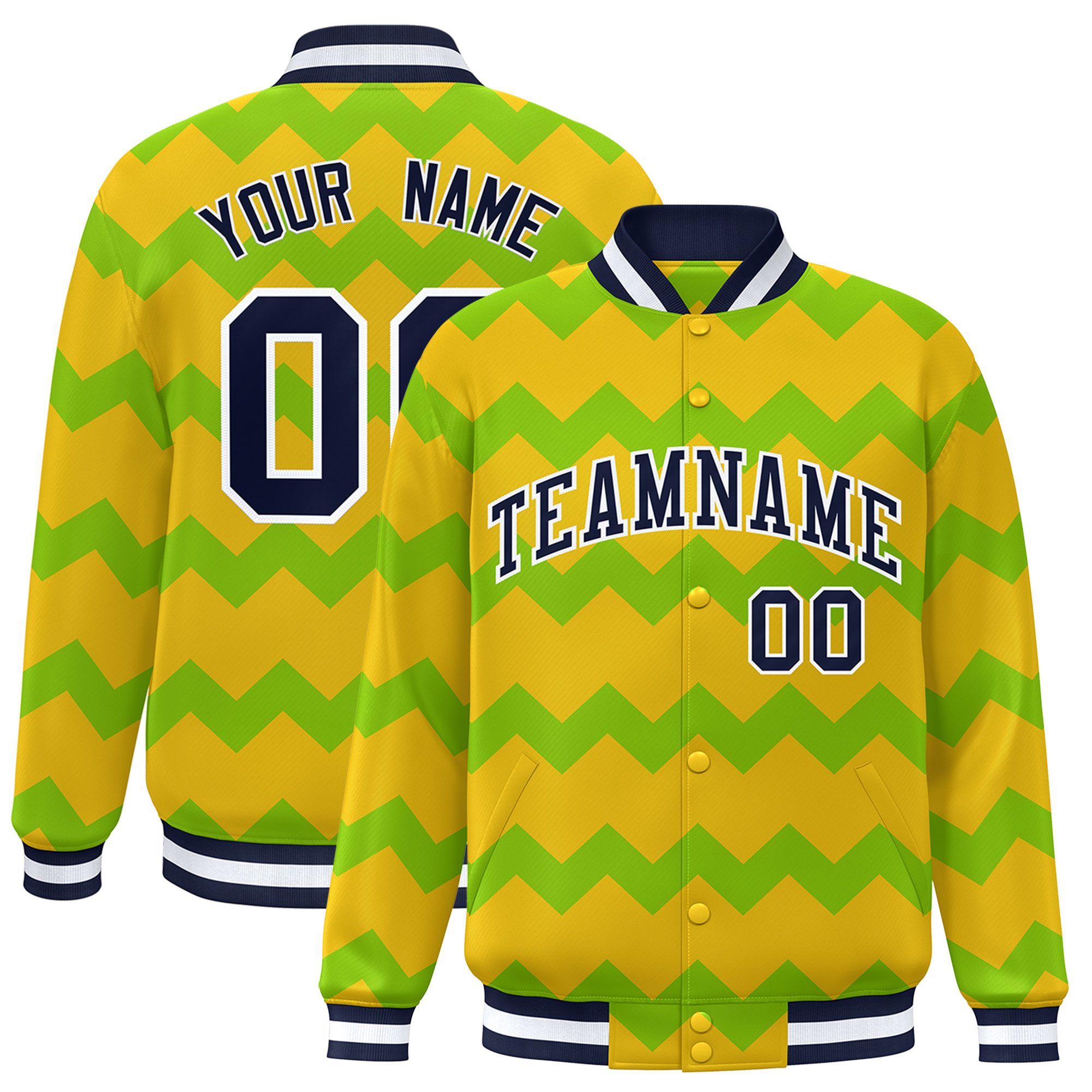 Custom Gold Varsity Full-Snap Ripple Color Block Letterman Jacket