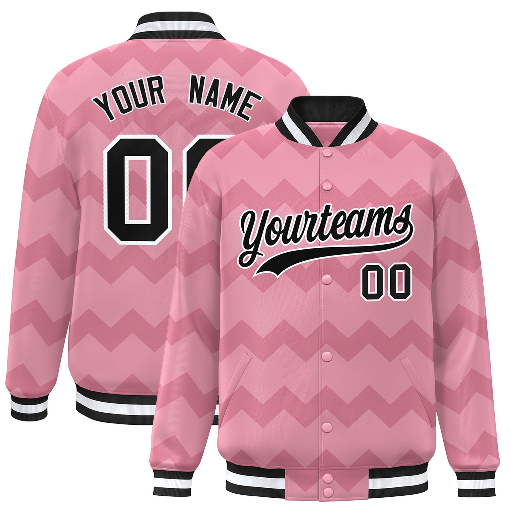 Custom Light Pink Varsity Full-Snap Ripple Color Block Letterman Jacket