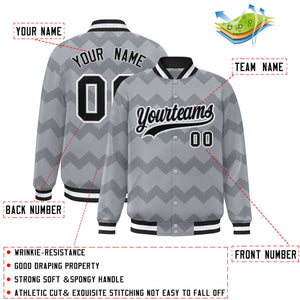 Custom Gray Varsity Full-Snap Ripple Color Block Letterman Jacket