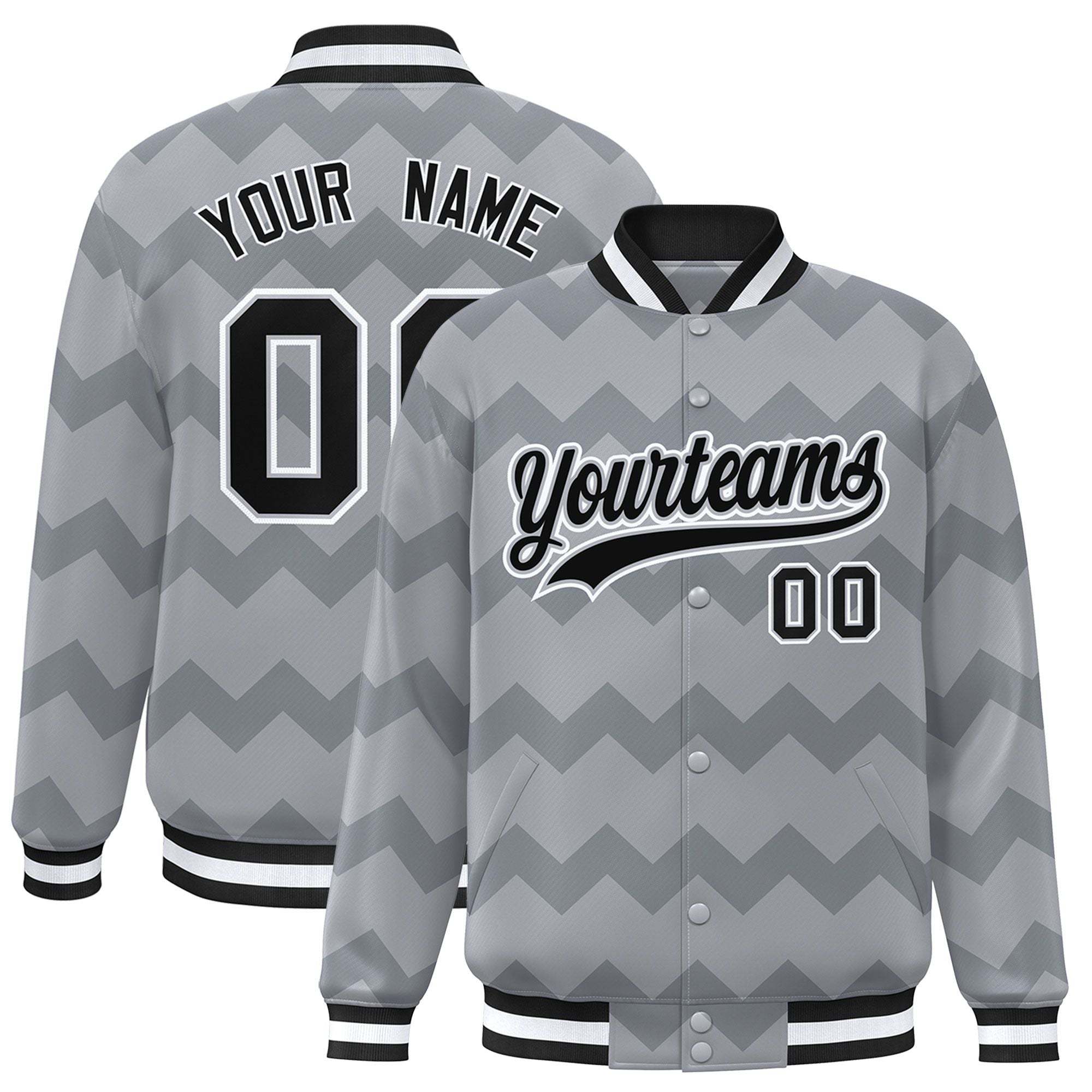 Custom Gray Varsity Full-Snap Ripple Color Block Letterman Jacket