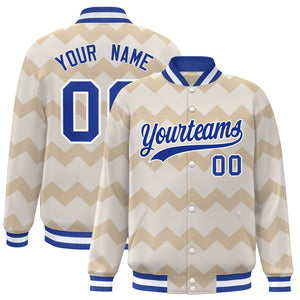 Custom Cream Varsity Full-Snap Ripple Color Block Letterman Jacket