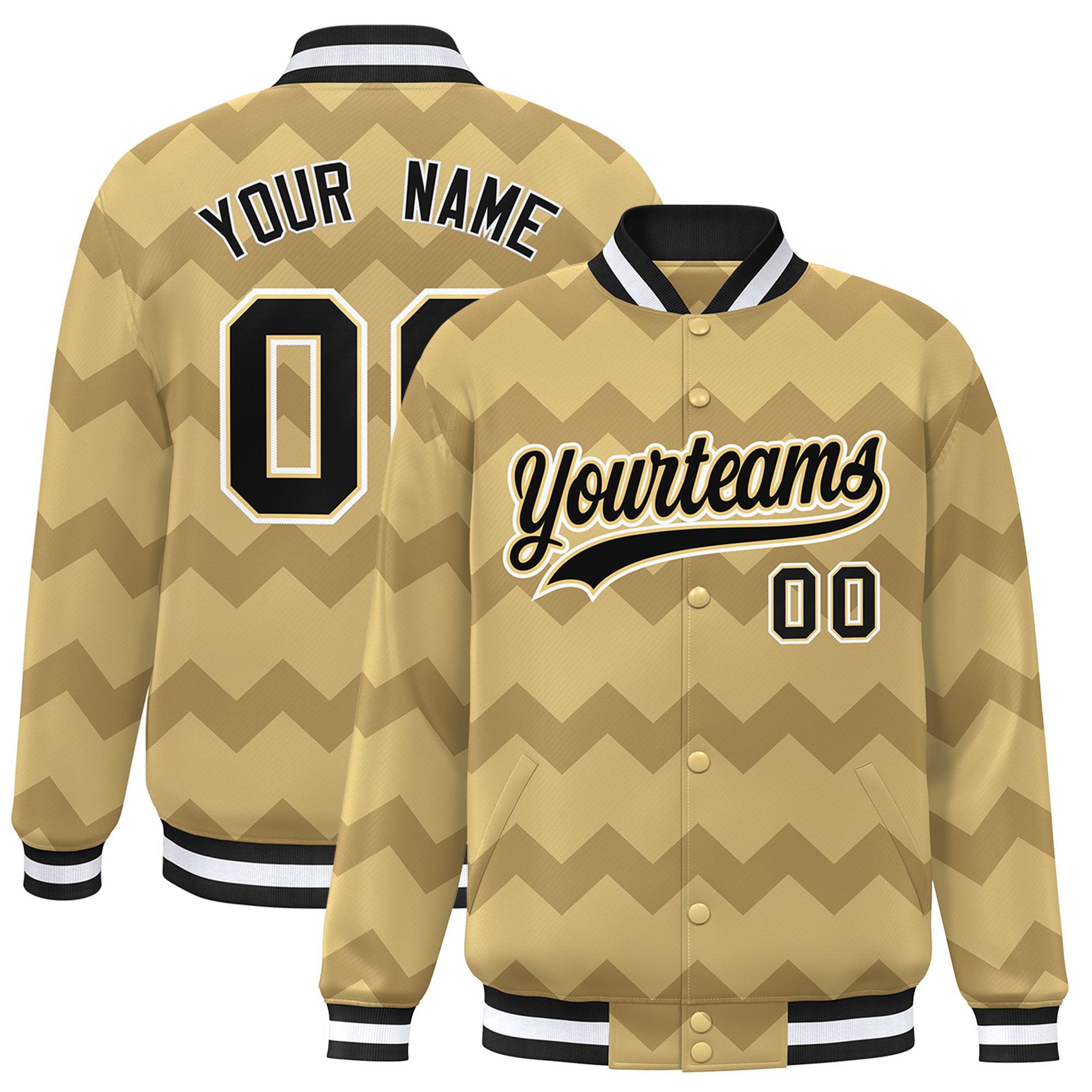 Custom Khaki Varsity Full-Snap Ripple Color Block Letterman Jacket