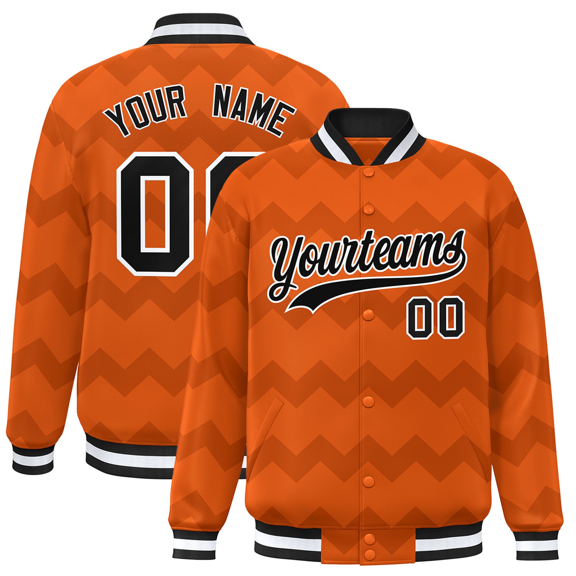 Custom Orange Varsity Full-Snap Ripple Color Block Letterman Jacket