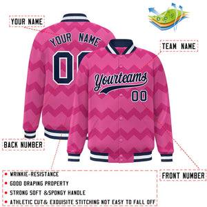 Custom Pink Varsity Full-Snap Ripple Color Block Letterman Jacket