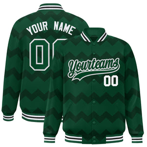 Custom Green Varsity Full-Snap Ripple Color Block Letterman Jacket