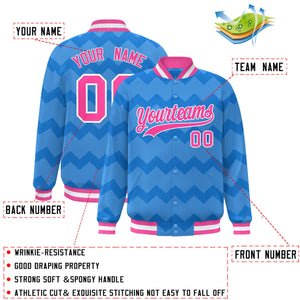 Custom Powder Blue Varsity Full-Snap Ripple Color Block Letterman Jacket