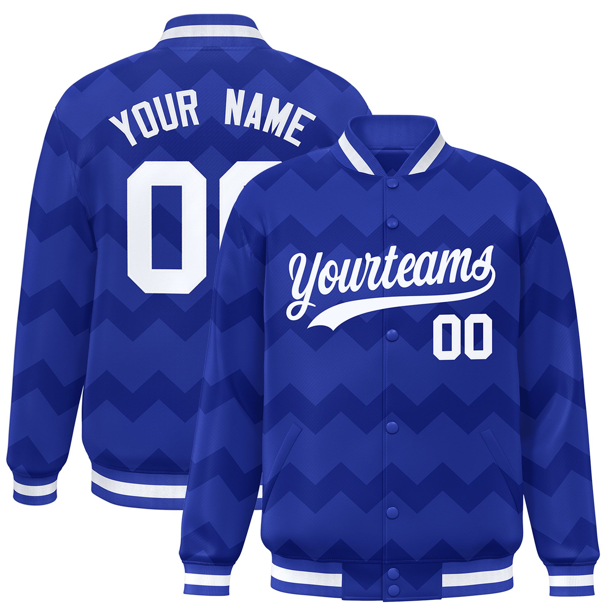 Custom Royal Varsity Full-Snap Ripple Color Block Letterman Jacket