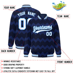 Custom Navy Varsity Full-Snap Ripple Color Block Letterman Jacket