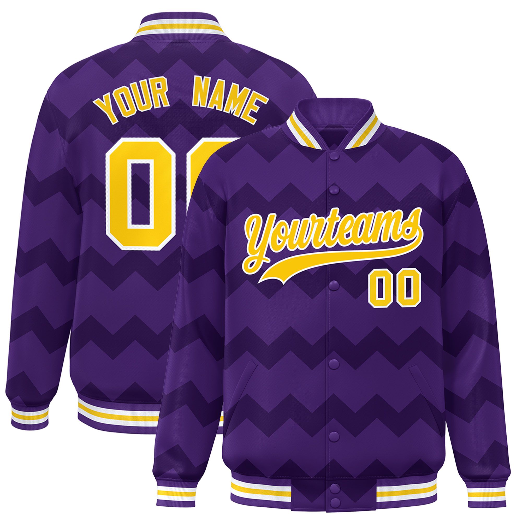 Custom Purple Varsity Full-Snap Ripple Color Block Letterman Jacket