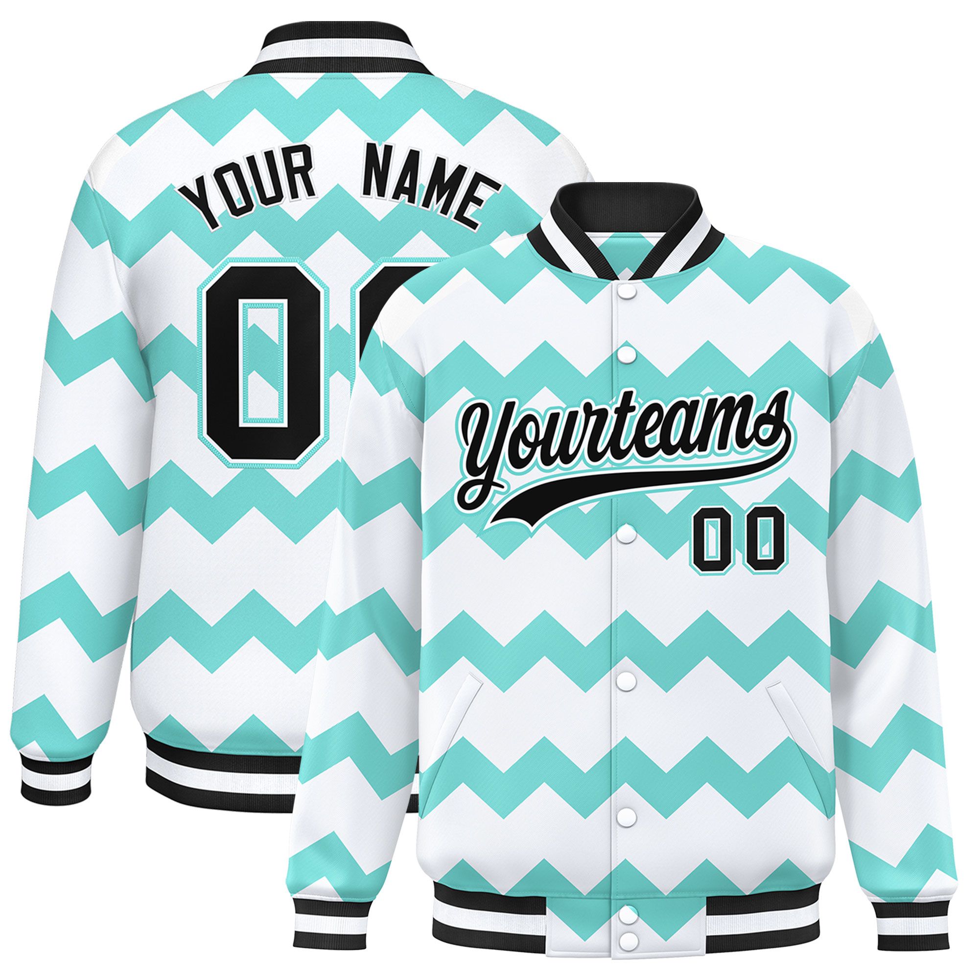 Custom White Varsity Full-Snap Ripple Color Block Letterman Jacket