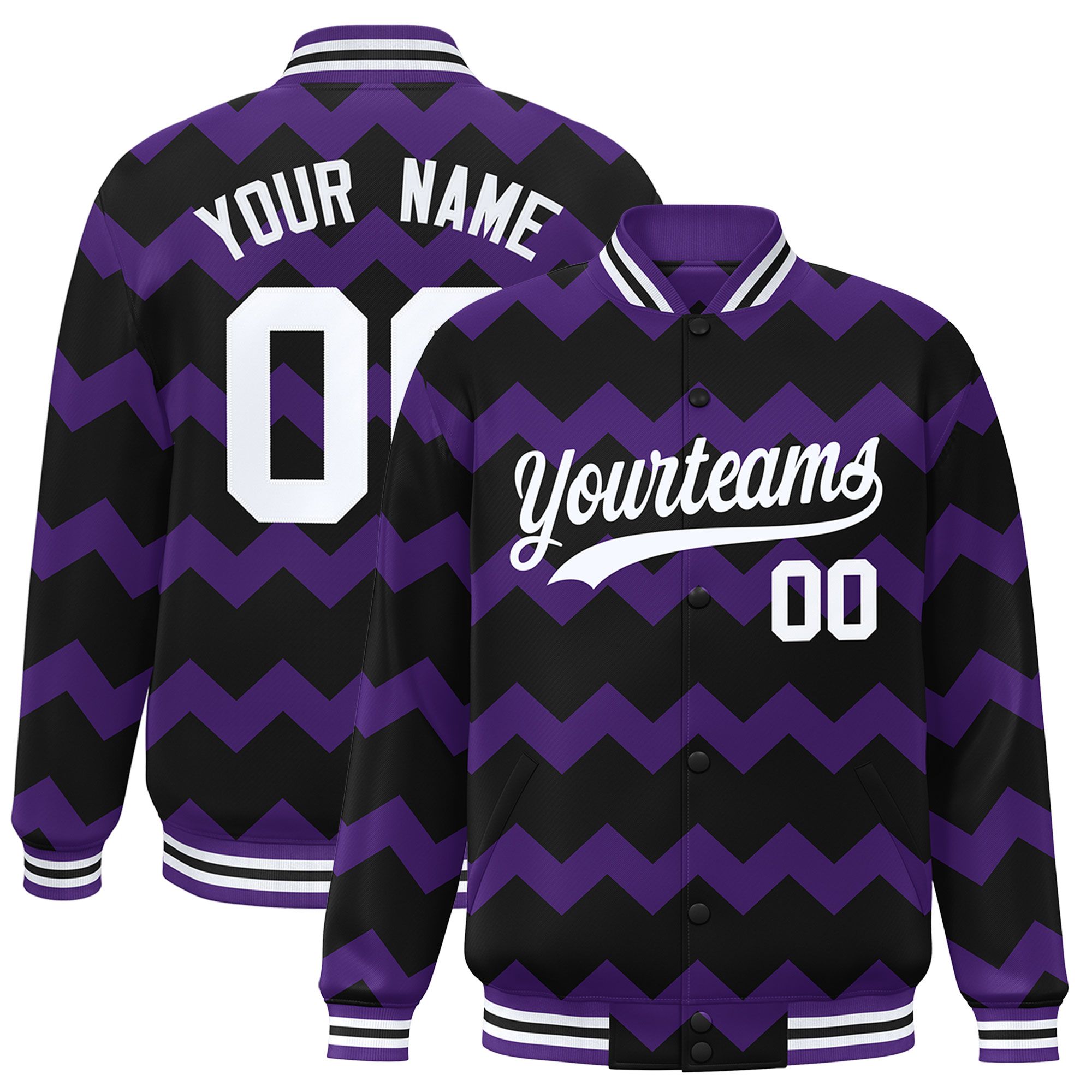 Custom Black Varsity Full-Snap Ripple Color Block Letterman Jacket