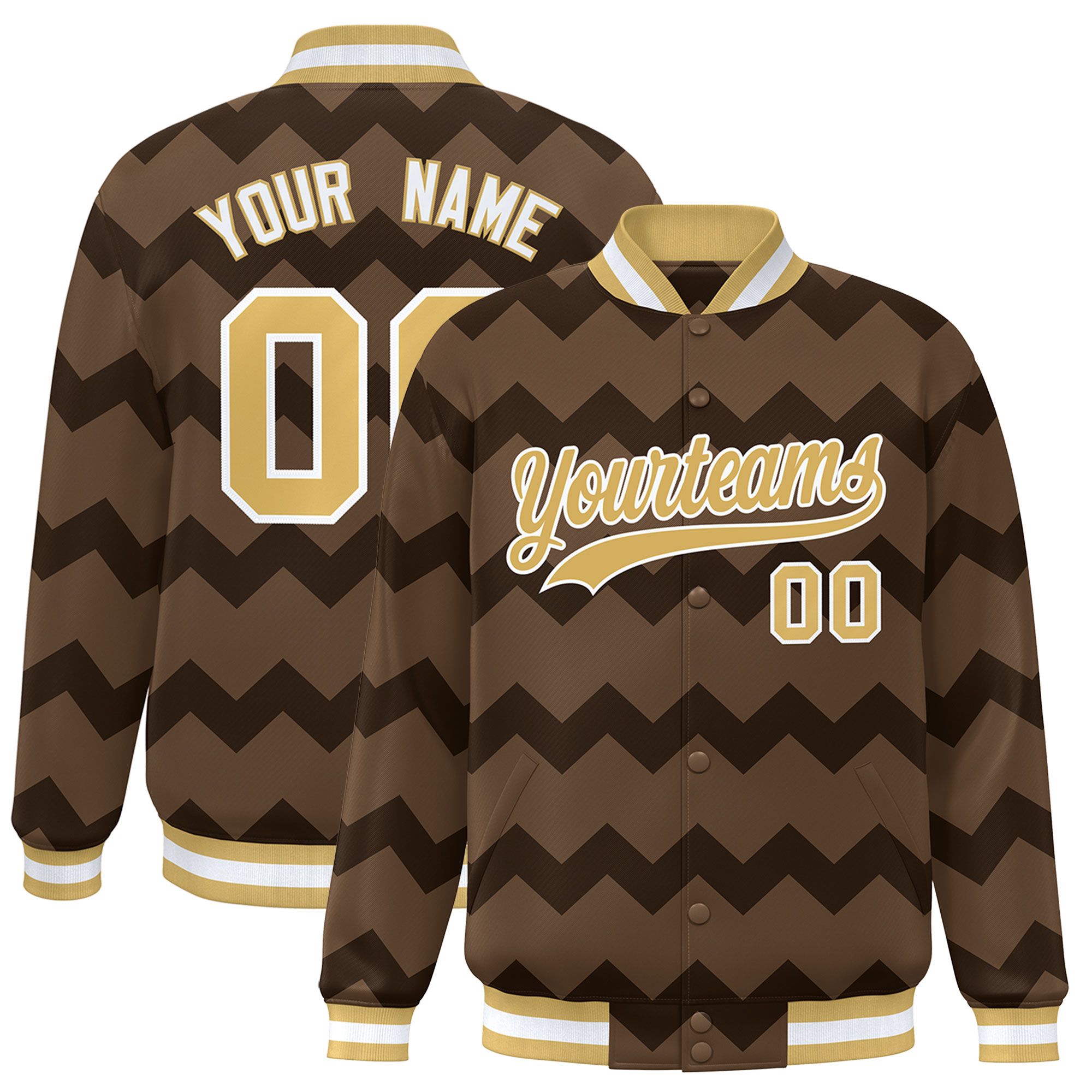 Custom Light Brown Varsity Full-Snap Ripple Color Block Letterman Jacket