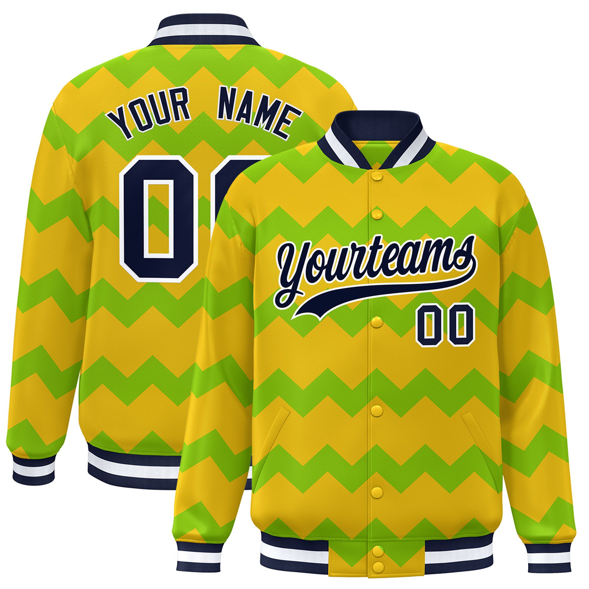 Custom Gold Varsity Full-Snap Ripple Color Block Letterman Jacket