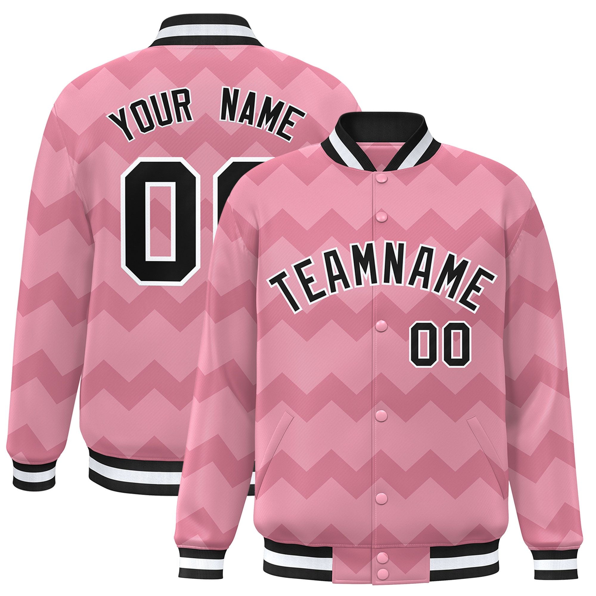 Custom Light Pink Varsity Full-Snap Ripple Color Block Letterman Jacket