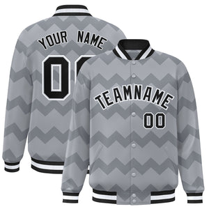 Custom Gray Varsity Full-Snap Ripple Color Block Letterman Jacket