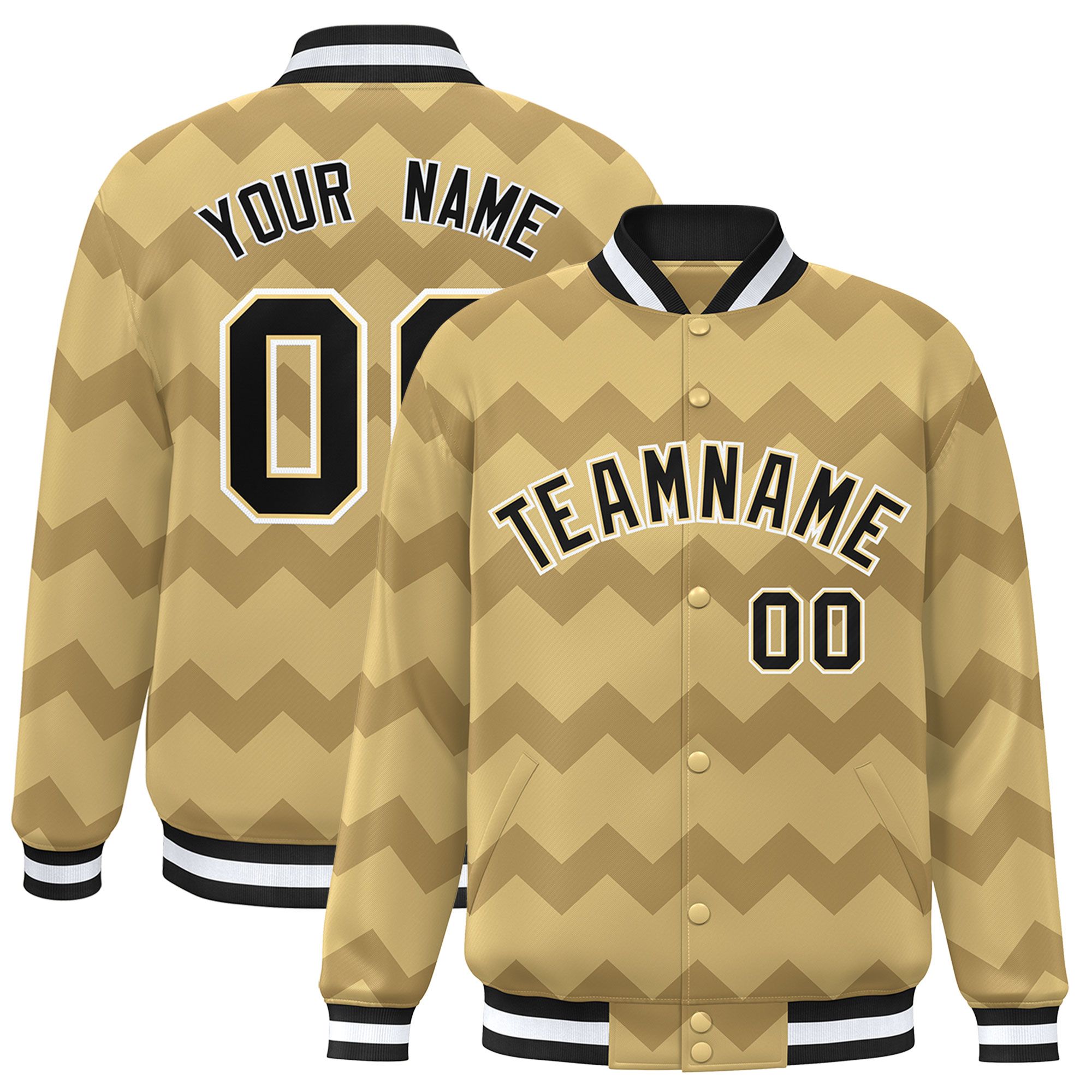 Custom Khaki Varsity Full-Snap Ripple Color Block Letterman Jacket