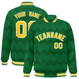 Custom Kelly Green Varsity Full-Snap Ripple Color Block Letterman Jacket