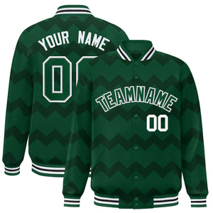 Custom Green Varsity Full-Snap Ripple Color Block Letterman Jacket