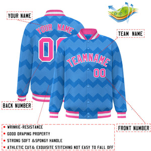 Custom Powder Blue Varsity Full-Snap Ripple Color Block Letterman Jacket