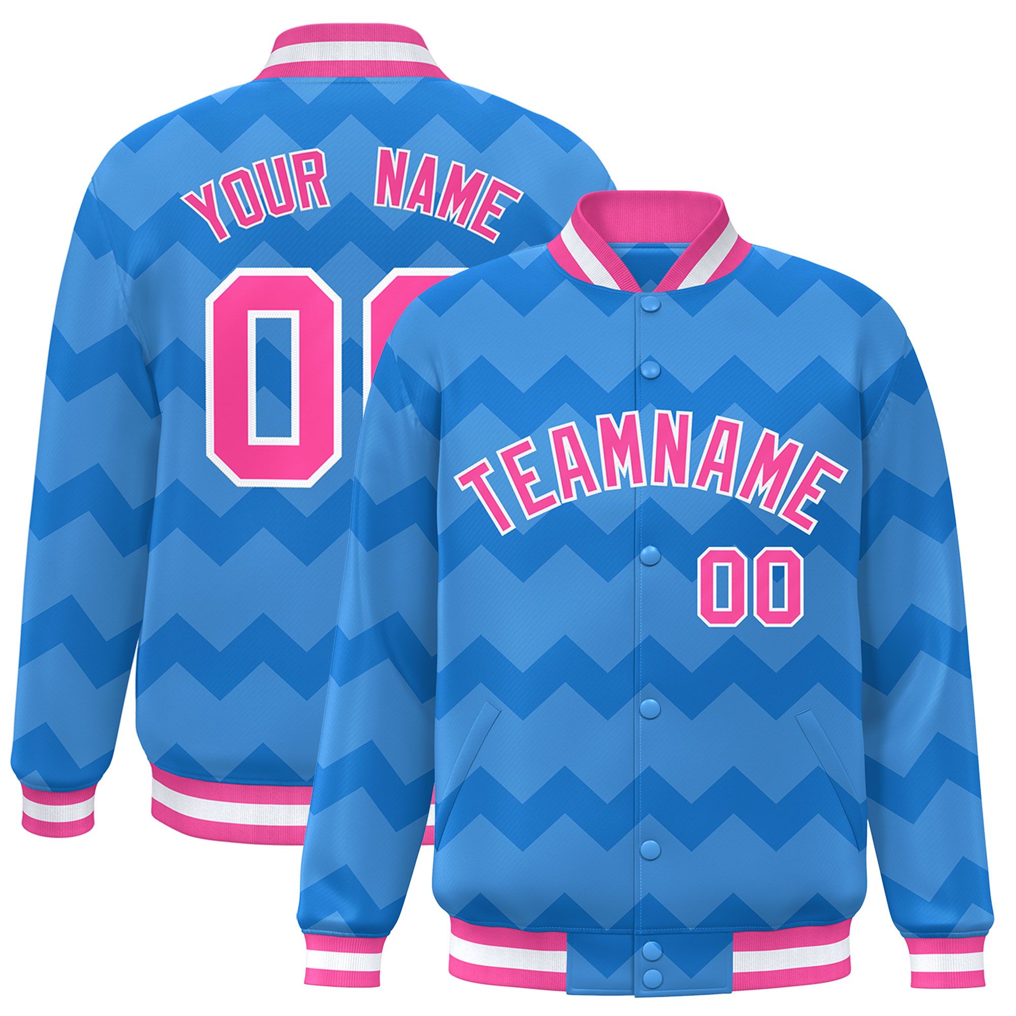 Custom Powder Blue Varsity Full-Snap Ripple Color Block Letterman Jacket