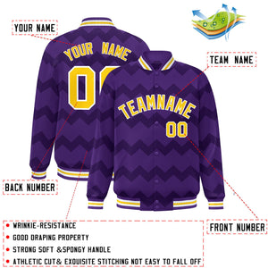 Custom Purple Varsity Full-Snap Ripple Color Block Letterman Jacket